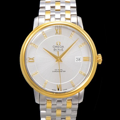 홍콩명품 [오메가] 남성용 드빌 프레스티지 424.20.37.20.58.001 오토매틱 Cal.8800타입 39.5mm 18K 옐로우골드 메탈줄 화이트 다이얼 omg20202  