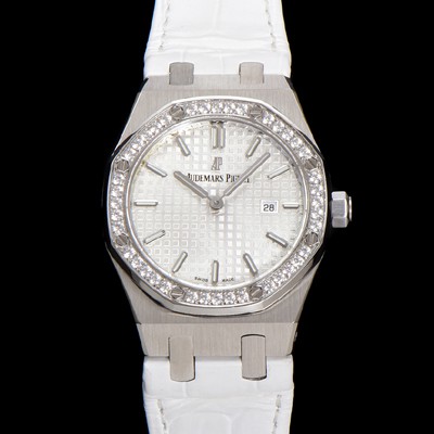 홍콩명품 [오데마피게] 여성용 로얄오크 67651ST.ZZ.D011CR.01 악어가죽줄 33mm 쿼츠 무브먼트 화이트 와플 다이얼 aud6517  