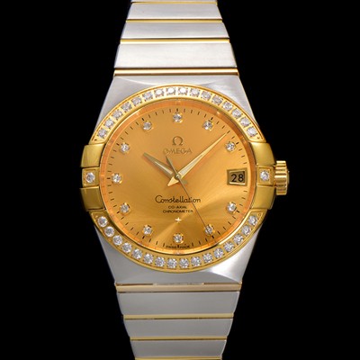 홍콩명품 [오메가] 남성용 컨스틀레이션 123.25.38.21.58.001 18k 옐로우골드 다이아몬드 세팅 베젤 38mm 오토매틱 8500타입 샴페인 다이얼 omg0158  