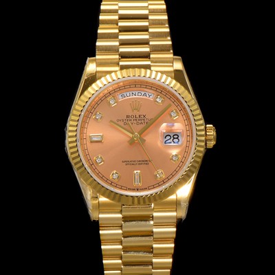홍콩명품 [로렉스] 남성용 New 데이데이트 m128238-0008 무게173g 18K 옐로우골드 프레지던트 36mm 오토매틱 Cal.2836-2 타입 다이아몬드 샴페인 다이얼 rol5406  