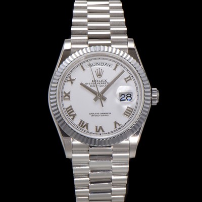 홍콩명품 [로렉스] 남성용 New 데이데이트 m128236-0017 무게173g 플래티넘 프레지던트 36mm 오토매틱 Cal.2836-2 타입 화이트 다이얼 rol5412  