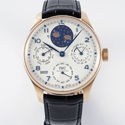 홍콩명품 [아이더블유씨] 남성용 포루투기즈 IW503405 퍼페추얼 캘린더 더블 문 플래티넘 44mm 18k 로즈골드 오토매틱 무브먼트 화이트 다이얼 iwc4110  