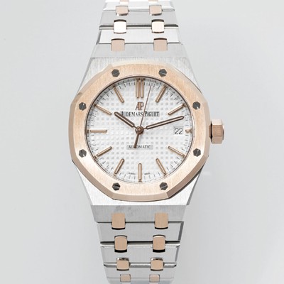 홍콩명품 [오데마피게] 남성용 하이엔드 15450ST 로얄오크 18K 로즈골드 37mm 오토매틱 Cal.3120무브먼트 실버 와플 다이얼 aud6523  