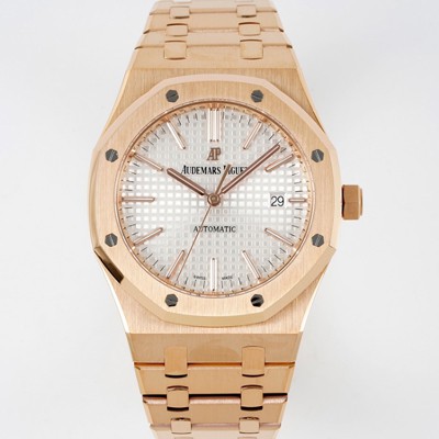 홍콩명품 [오데마피게] 남성용 15400OR.OO.1220OR.02 로얄오크 18k 로즈골드 41mm 오토매틱 Cal.3120무브먼트 실버 와플 다이얼 aud6536  