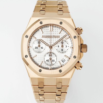 홍콩명품 [오데마피게] 남성용 로얄오크 26240OR.OO.1320OR.07 크로노그래프 18K 로즈골드 41mm 오토매틱 Cal.4401 타입 실버 와플 다이얼 aud6557  