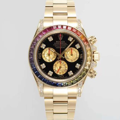 홍콩명품 [로렉스] 남성용 데이토나 레인보우 116598 RBOW 크로노그래프 18K 옐로우골드 40mm 오토매틱 Cal.4130타입 블랙 다이얼 rol5432  