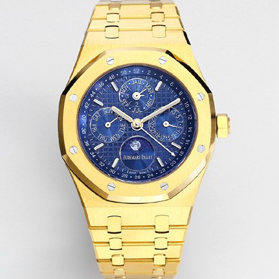 홍콩명품 [오데마피게] 남성용 로얄오크 26574 퍼페츄얼 캘린더 문페이즈 18K 옐로우골드 41mm 블루 다이얼 신형 5134 오토매틱 무브먼트 aud4211  