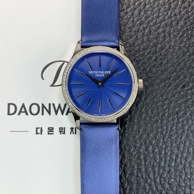 홍콩명품 [파텍필립] 여성용 칼라트라바 4897G-001 나토천/가죽줄 33mm 오토매틱 Cal.324 타입 블루 다이얼 pat2251  