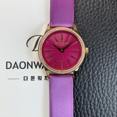 홍콩명품 [파텍필립] 여성용 칼라트라바 4997/200R 나토천/가죽줄 18K 로즈골드 33mm 오토매틱 Cal.324 타입 핑크 다이얼 pat2252  