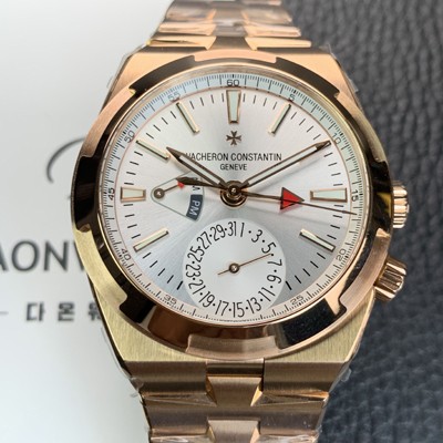 홍콩명품 [바쉐런 콘스탄틴] 남성용 오버시즈 듀얼타임 18K 로즈골드 오토매틱 칼리버 5200 타입 41mm 메탈줄 실버 다이얼 vac1173  