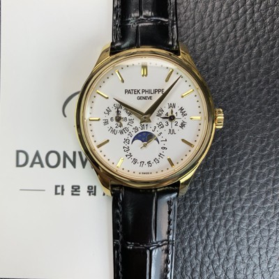 홍콩명품 [파텍필립] 남성용 퍼페추얼 캘린더 18K 옐로우골드 5140 가죽줄 40mm 오토매틱 Cal.240 타입 화이트 다이얼 pat2242  