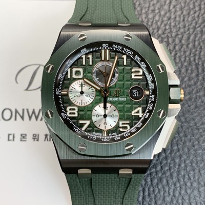 홍콩명품 [오데마피게] 남성용 로얄오크 오프쇼어 26405CE.OO.A056CA.01 세라믹 베젤 크로노그래프 44mm 오토매틱 무브먼트 그린 다이얼 aud6580  