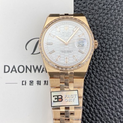 홍콩명품 [로렉스] 남성용 랜드드웰러 m127285TBR 플랫 주빌리 18K 로즈골드 바게트 36mm 오토매틱 Cal.7135타입 화이트 다이얼 rol5640  