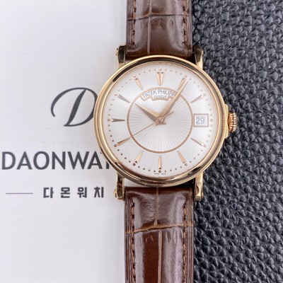 홍콩명품 [파텍필립] 남성용 칼라트라바 5153R 가죽줄 18K 로즈골드 38mm 오토매틱 Cal.324 타입 화이트 다이얼 pat2281  