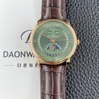 홍콩명품 [블랑팡] 남성용 빌레레 퀀탬 컴플레트 40mm 문페이즈 18K 로즈골드 오토매틱 Cal.6654타입 그린 다이얼 bla4218  