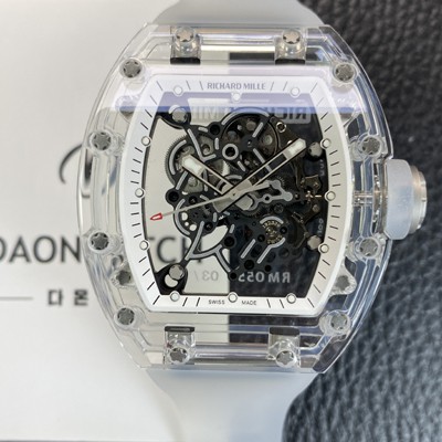 홍콩명품 [리차드밀레] 남성용 RM055 트랜스파랜트 50mm 미네랄 크리스탈 기계식 수동형 무브먼트 화이트 스켈레톤 다이얼 ric0325  