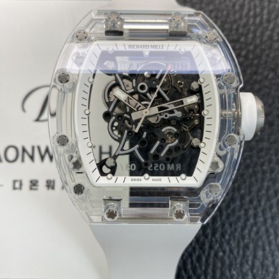 홍콩명품 [리차드밀레] 남성용 RM055 트랜스파랜트 50mm 미네랄 크리스탈 기계식 수동형 무브먼트 화이트 스켈레톤 다이얼 ric0326  