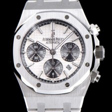 홍콩명품 [오데마피게] 남성용 NEW 로얄오크 26331ST.OO.1220ST.03 41mm 사이즈 드레스 워치!! 크로노그래프 화이트 와플 다이얼 브레이슬릿 신형 ETA 7750B-2 오토매틱 무브먼트 AUD0140  