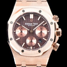 홍콩명품 [오데마피게] 남성용 NEW 로얄오크 26331OR.OO.1220OR.02 18K 로즈골드 41mm 사이즈 드레스 워치!! 크로노그래프 브라운 와플 다이얼 브레이슬릿 신형 ETA 7750B-2 오토매틱 무브먼트 AUD0121  