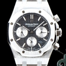 홍콩명품 [오데마피게] 남성용 NEW 로얄오크 26331ST.OO.1220ST.02 41mm 사이즈 드레스 워치!! 크로노그래프 블랙 와플 다이얼 브레이슬릿 신형 ETA 7750B-2 오토매틱 무브먼트 AUD0145  