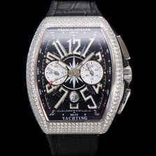 홍콩명품 [프랭크뮬러] 남성용 뱅가드 다이아셋팅 오토매틱 크로노그래프 7750 타입 44mm 가죽줄 블랙 다이얼 fra8244  