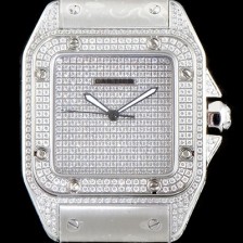 홍콩명품 [까르띠에] 남성용 산토스 100 베스트 에디션 W20073X8 미듐 모델 화이트 골드 풀다이아몬드 셋팅 오토매틱 무브먼트 CAR4010  