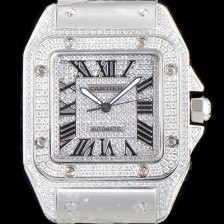 홍콩명품 [까르띠에] 남성용 산토스 100 베스트 에디션 W20073X8 미듐 모델 화이트 골드 풀다이아몬드 셋팅 오토매틱 무브먼트 CAR4015  