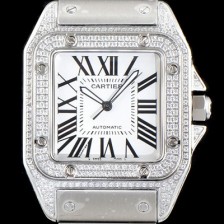 홍콩명품 [까르띠에] 남성용 산토스 100 베스트 에디션 W20073X8 미듐 모델 화이트 골드-다이아몬드 실버 마감 오팔린 다이얼 오토매틱 무브먼트 CAR4011  