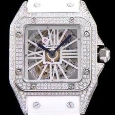 홍콩명품 [까르띠에] 남성용 신상출시!!산토스 뒤몽 컬렉션 18k 화이트 골드 다이아몬드 셋팅 스켈레톤 다이얼 오토매틱 무브먼트 CAR0110  