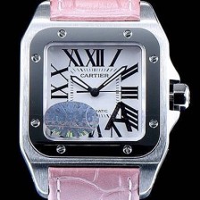 홍콩명품 [까르띠에] 남여공용 산토스100 W20126X8 커플용 워치 화이트 다이얼 핑크 레더 스트랩 오토매틱 무브먼트 CAR0333  