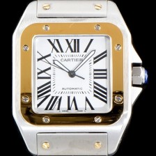 홍콩명품 [까르띠에] 남성용 산토스 시리즈 100 W200728G 베스트 에디션 18k 옐로골드 투톤콤비 화이트 다이얼 브레이슬릿 오토매틱 무브먼트 CAR0009  