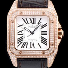 홍콩명품 [까르띠에] 남여공용 산토스 100 MM 로즈골드 다이아몬드 화이트 다이얼 CAR0130  