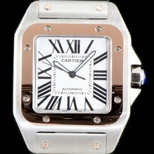 홍콩명품 [까르띠에] 남성용 산토스 시리즈 100 W200728G 베스트 에디션 18k 로즈골드 투톤콤비 화이트 다이얼 브레이슬릿 오토매틱 무브먼트 CAR4004  