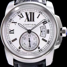 홍콩명품 [까르띠에] 남성용 칼리브드 까르띠에 화이트 다이얼 블랙 레더 스트랩 오토매틱 무브먼트 CAR0018  