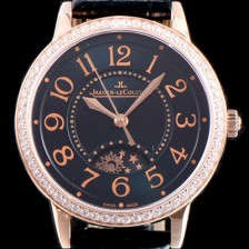 홍콩명품 [예거르꿀르뜨] 남성용 랑데부 나잇&데이 3442450 레이디 워치 18K 로즈골드 최상급 다이아몬드 세팅 베젤 문페이즈 그린 썬더스트 다이얼 오토매틱 무브먼트 JAG0411  