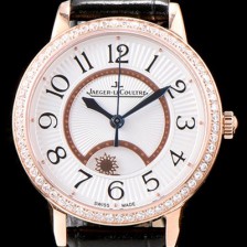 홍콩명품 [예거르꿀르뜨] 남성용 랑데부 나잇&데이 3442440 레이디 워치 18K 로즈골드 최상급 다이아몬드 세팅 베젤 문페이즈 화이트 텍스쳐드 다이얼 오토매틱 무브먼트 JAG0425  