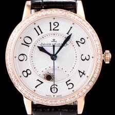 홍콩명품 [예거르꿀르뜨] 남성용 랑데부 나잇&데이 Q3442520 레이디 워치 18K 로즈골드 최상급 다이아몬드 세팅 베젤 문페이즈 화이트 텍스쳐드 다이얼 오토매틱 무브먼트 JAG0440  