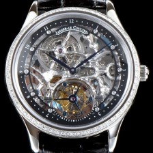 홍콩명품 [예거르쿨트르] 남성용 신형 마스터 그랜드 투어빌론 1:1 수공 맞물림 형식의 쥬얼라인 블랙&실버 스켈레톤 다이얼 투어빌론 무브먼트 JAG0401  