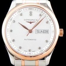 홍콩명품 [론진] 남성용 마스터 컬렉션 L2.755.5.97.7 클래식 데이데이트 논크로노 모델!! 18K 로즈골드 투톤콤비 화이트 텍스쳐드 다이얼 브레이슬릿 오토메틱 무브먼트 LON0404  