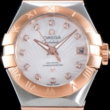 홍콩명품 [오메가] 남성용 여성 컬렉션 컨스틀레이션 123.20.27.20.55.001 오메가 코-액시얼 27MM 로마 숫자가 인그레이빙된 베젤 18K 로즈골드 콤비 화이트 자개 다이얼 쿼츠 무브먼트 OMG4121  