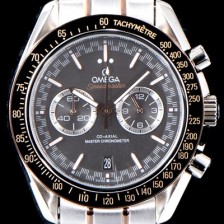 홍콩명품 [오메가] 남성용 스피드마스터 329.23.44.51.06.001 18K 로즈골드 레이싱 코-액시얼 마스터 크로노미터 타키미터 크로노그래프 그레이 다이얼 브레이슬릿 일본 수입산 쿼츠 무브먼트 OMG0544  