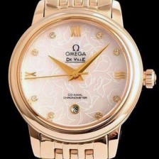 홍콩명품 [오메가] 여성용 드빌 424.12.33.20.55 자게 화이트 다이얼 18k 옐로골드 브레이슬릿 쥬얼리 인덱스 오토매틱 무브먼트 OMG0010  