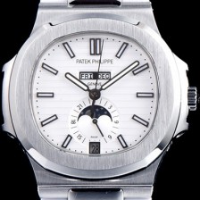 홍콩명품 [파텝필립] 남성용 파텍필립 신형 노틸러스 데이데이트 문페이즈 화이트 텍스쳐드 다이얼 기계식 자동형 무브먼트 PAT0130  