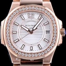 홍콩명품 [파텍필립] 여성용 노틸러스 7010/1R-001 하이엔드 최상급쥬얼 다이아몬드 베젤 18K 로즈골드 화이트 텍스쳐 다이얼 브레이슬릿 스위스 정품 쿼츠 무브먼트 PAT0104  