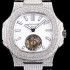 홍콩명품 [파텍필립] 남성용 노틸러스 뚜르비옹 최상급쥬얼 다이아몬드 풀 세팅 케이스 화이트 텍스쳐 다이얼 아시안 투어빌론 탑재 PAT0104  