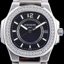 홍콩명품 [파텍필립] 여성용 노틸러스 7008/1A-010 하이엔드 최상급쥬얼 다이아몬드 베젤 블랙 텍스쳐 다이얼 브레이슬릿 스위스 정품 쿼츠 무브먼트 PAT0115  