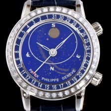홍콩명품 [파텍필립] 남성용 셀리스티얼 스카이 차트 그렌드 컴플리케이션 5102PR 워치 업!! 바게크 컷 다이아몬드 베젤 블루 천체 다이얼 문페이즈 셀프 와인딩 칼리버 240 LU CL C 무브먼트 PAT0115  