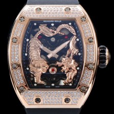 홍콩명품 [리차드밀레] 남성용 리차드밀 RM51-01 타이거&드래곤 미쉘 요 워치!! 수공 맞물림 형식의 쥬얼세팅 고급스러운 18K 로즈골드 스켈레톤 다이얼 오토매틱 무브먼트 RIC0410  