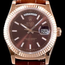 홍콩명품 [로렉스] 남성용 추가업데이트 데이데이트 18K 로즈골드 케이스 36MM 브라운 썬더스트 다이얼 UP!! 크로노미터 플루티드 베젤 오토매틱 무브먼트 ROL0530  
