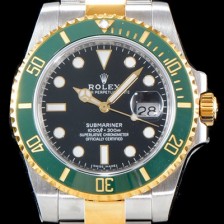 홍콩명품 [로렉스] 남성용 New 업그레이드형!! 서브마리너 116613-LN-97203 데이트 투톤콤비 그린 세라믹 베젤UP!! 고급스러운 18K 옐로우골드 콤비 블랙 다이얼 브레이슬릿 오토매틱 무브먼트 ROL0534  